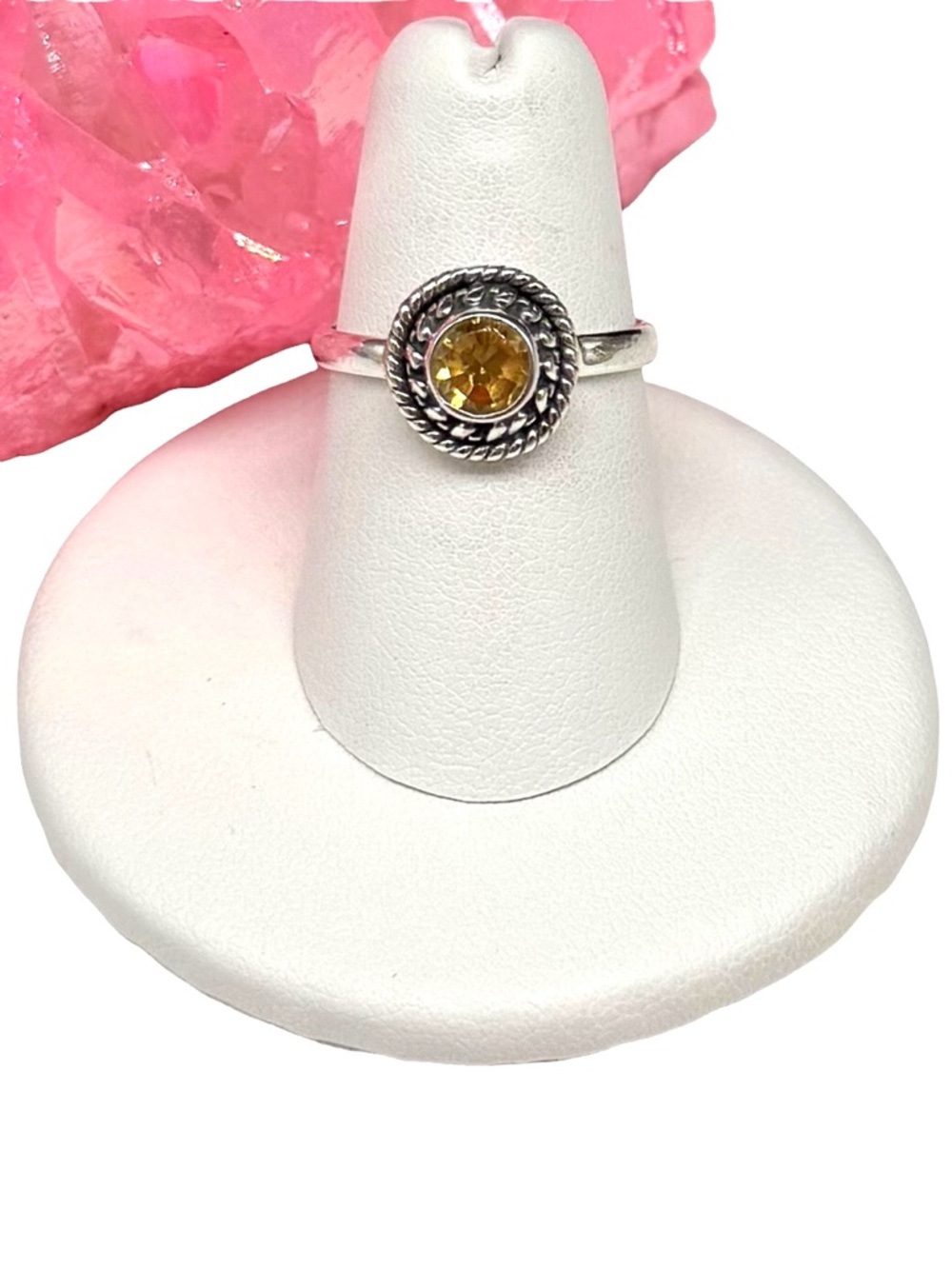 Citrine Ring Size 6.5 Solid 925 Sterling Silver Faceted Natural Stone Yellow